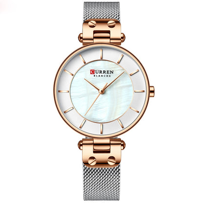 CURREN Mode Frauen Uhr für Damen, Quarzuhren Wasserdicht Stahl Mesh Weiblich Armbanduhr