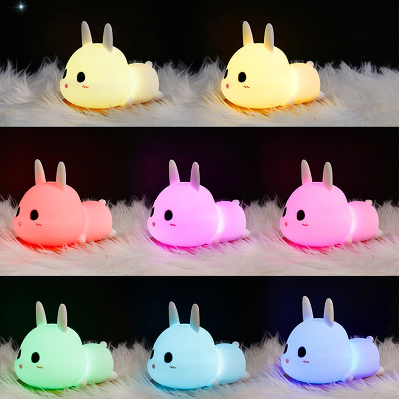 Kaninchen LED-Nachtlicht mit Berührungssensor, Fernbedienung Bunte dimmbare Timer, wiederaufladbare Silikon-Häschen-Lampe für Kinder Baby-Geschenk