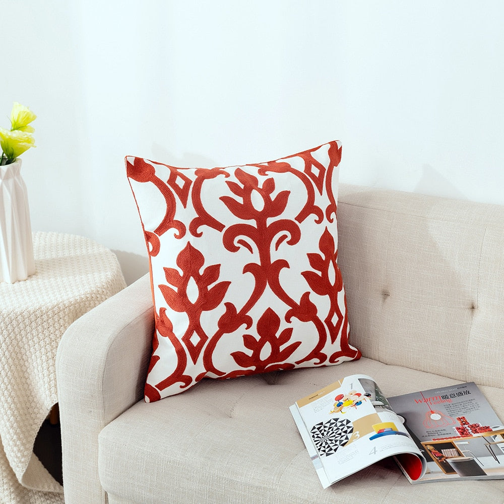 Kissenbezug mit niedlicher floraler geometrischer Stickerei, grün-gelber Kissenbezug für Sofa, Bett, schlichtes Zuhause, 45 x 45 cm