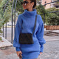 Damen Rollkragen-Strickpullover, Figurbetontes Pulloverkleid
