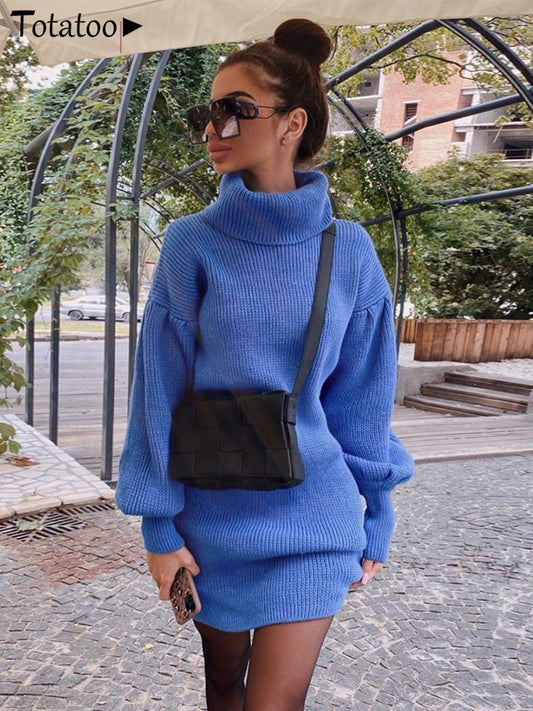 Damen Rollkragen-Strickpullover, Figurbetontes Pulloverkleid