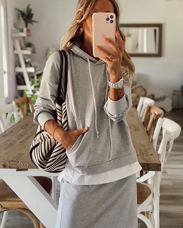 Damen Casual zweiteiler elegant Hoodie Sweatshirt und Harajuku, A-Linie Röcke mit fronttasche Anzug