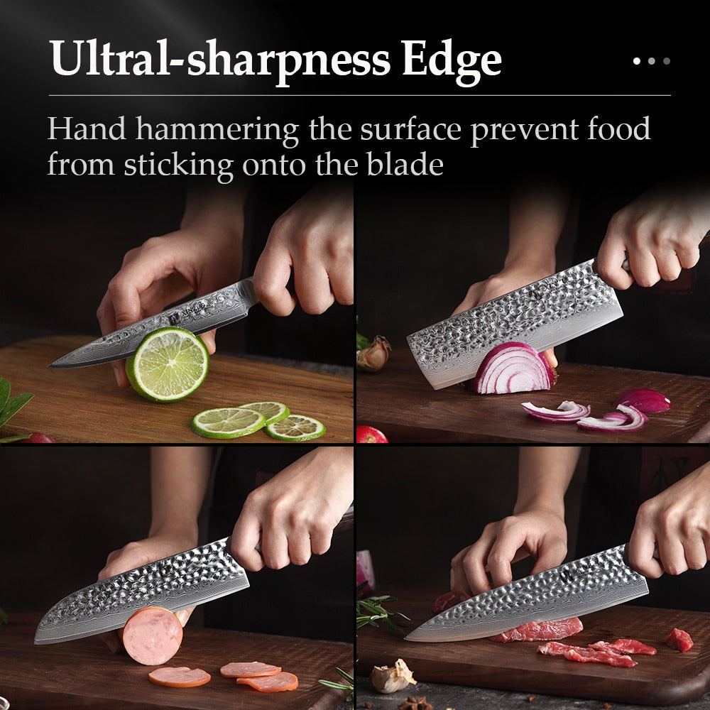 XINZUO 5PCS Kitchen Knives Set Japanese Damascus Stainless Steel New designed Knife Cleaver Nakiri Knife with Pakkawood Handle