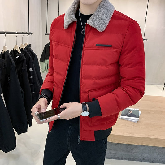 Herbst Winter Revers Wolle Herrenjacke, Herren Einfarbig Dünne Baumwolljacke, Freizeitjacke