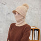 Warmer Hals Strickmütze Pelz Pompoms, Maske Wintermütze für Damen, Wolle Strickmütze