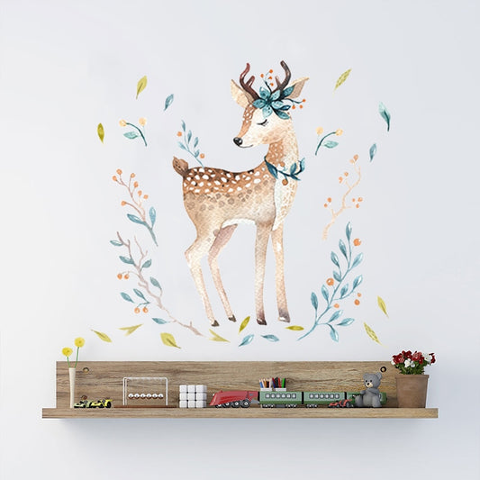 Wandaufkleber Hirsche Waldtiere Wandtattoos für Wohn- oder Schlafzimmer, Baby Kinderzimmer-Dekoration Handgezeichnetes Aquarell Dekor