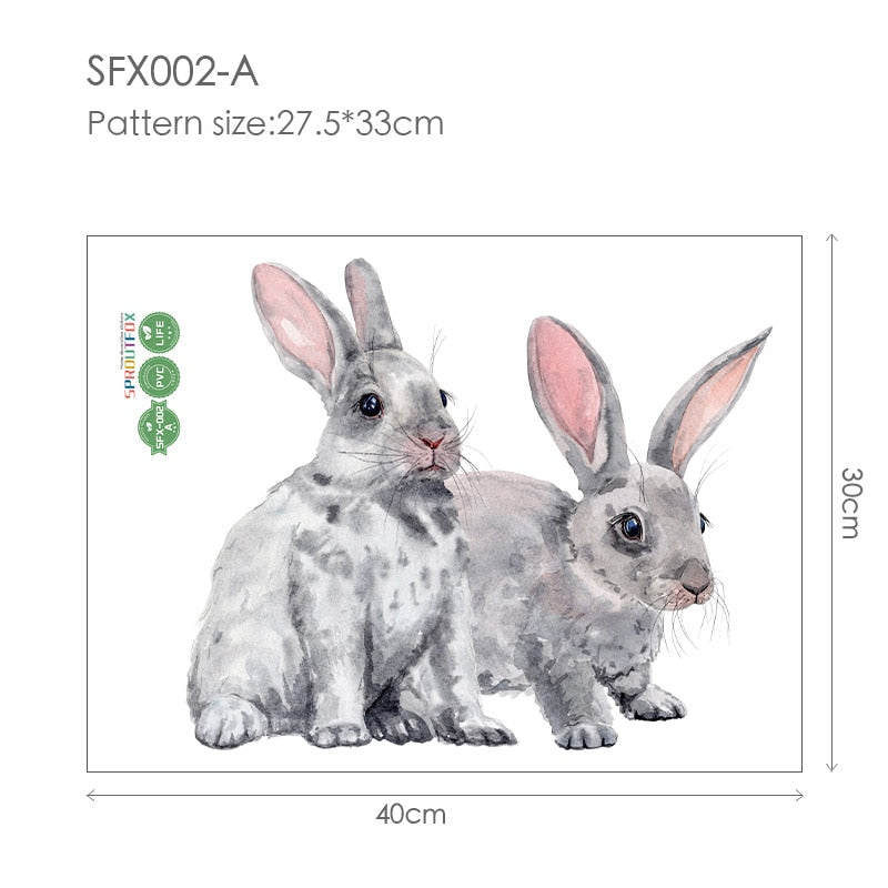 30*40cm Wandaufkleber Home Decor Wohnzimmer Zwei niedliche Kaninchen Abnehmbare Home Wohnzimmer Dekoration Wandbild Hase Aufkleber