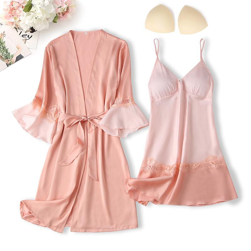 Spitzenbesatz Sexy Hochzeitsdame  Robe -Anzug, Kimono Bademantel Kleid für Mini Nachtwäsche & Intime Dessous