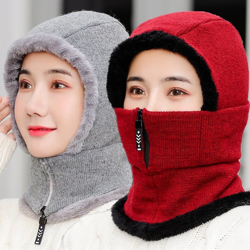 1pcs Frauen-Winter-Strickmütze, Pelz gefüttert warme Wintermützen für Frauen mit Reißverschluss