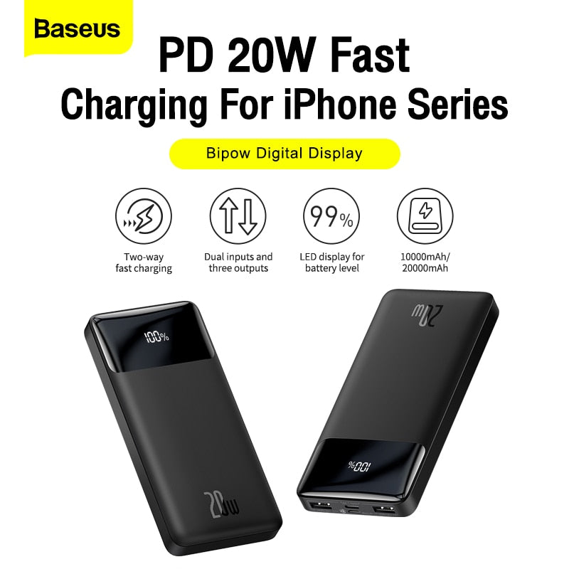 Baseus Power Bank 20000 mAh Tragbares Ladegerät Powerbank 10000 mAh, Externer Akku PD 20 W Schnellladung für iPhone, Xiaomi ...