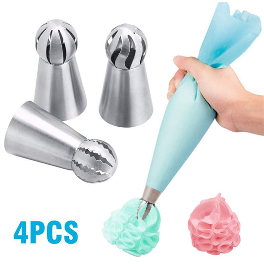 4 Silikon-Küchenzubehör, Zuckerguss, Spritzbeutel, Creme, Gebäckbeutel + 3 Edelstahl-Düsen-Set