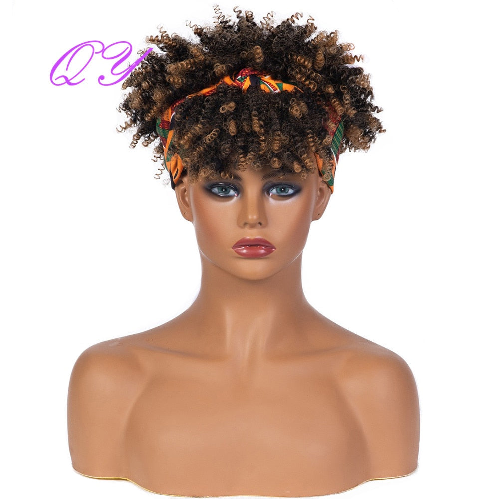 Hair Big Afro Kinky Curly Stirnband Perücken für Frauen Synthetisches Haar Perücken Turban Wrap Hair Style