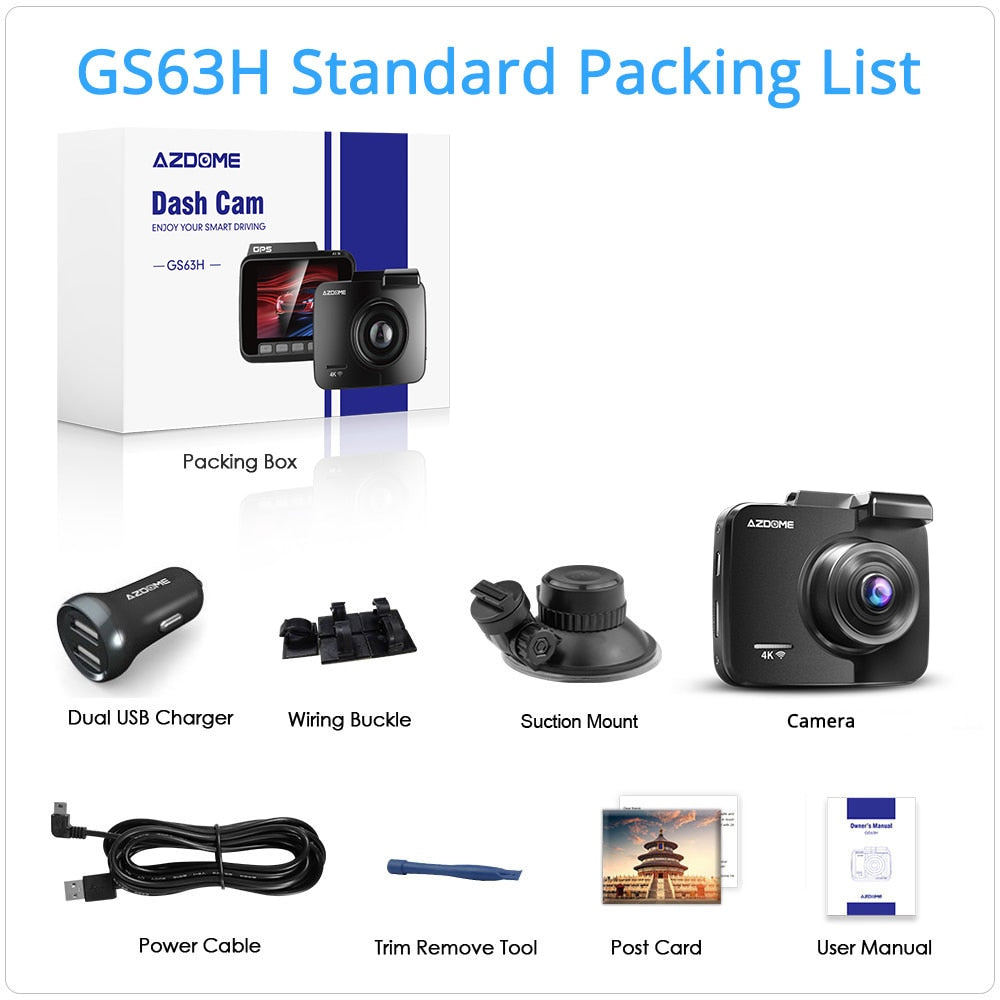 AZDOME GS63H Nachtsichtkamera, Dash Cam Dual Lens 4K UHD, Aufnahme der gefahrenen Strecke beim Autofahren