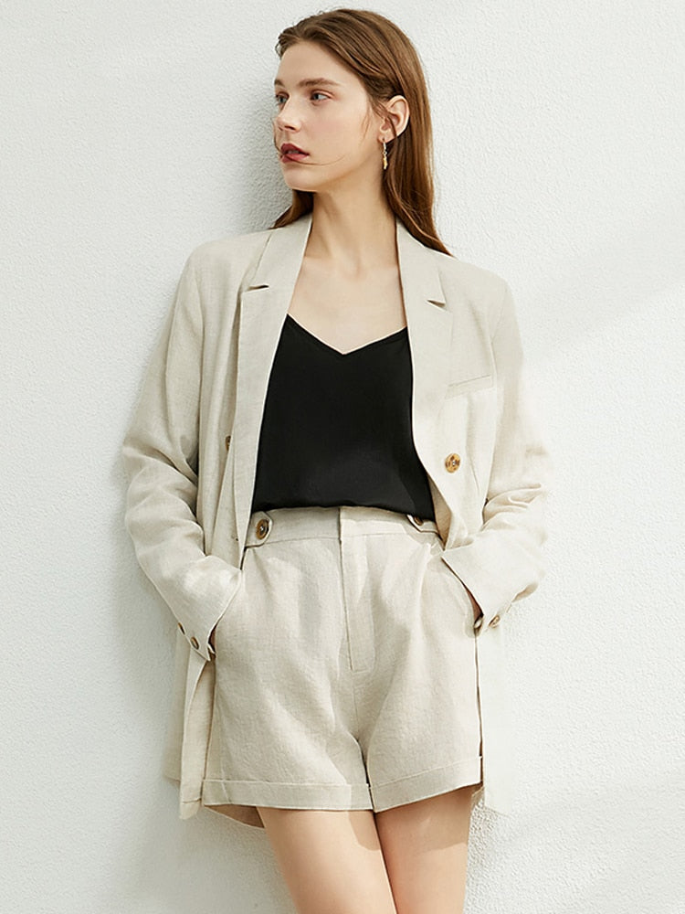 Damen Zweireihiger Anzug, Mantel Hohe Taille Solide Kurz & lange Hose