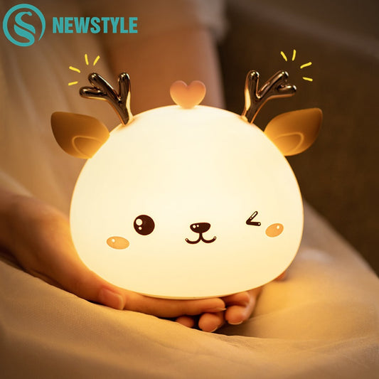 Niedliches Hirsch-Nachtlicht Hirsch Nursey Licht für Kind Baby Stepless Touch USB wiederaufladbare Tischlampe Heimdekoration
