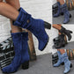 Blaue Jeansstiefel Damen Mid-Rise Rome Solid Slip-On Chunky Med Heels Boots Wild Vintage Large Size Damenschuhe
