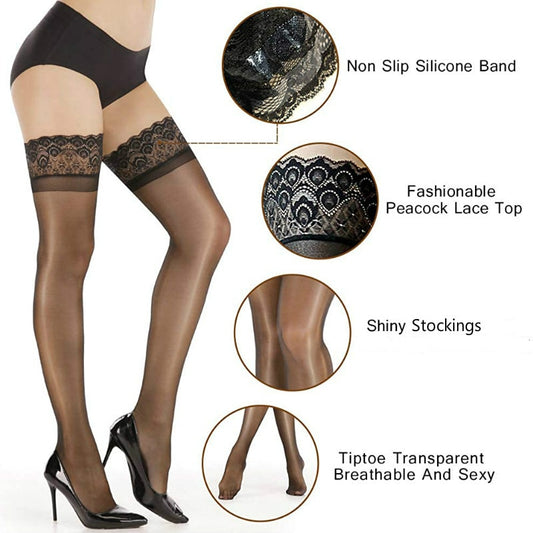 Rutschfester Silikonstrumpf für Damen, modisch, glänzend, Zehenspitzen, transparent, atmungsaktiv und sexy