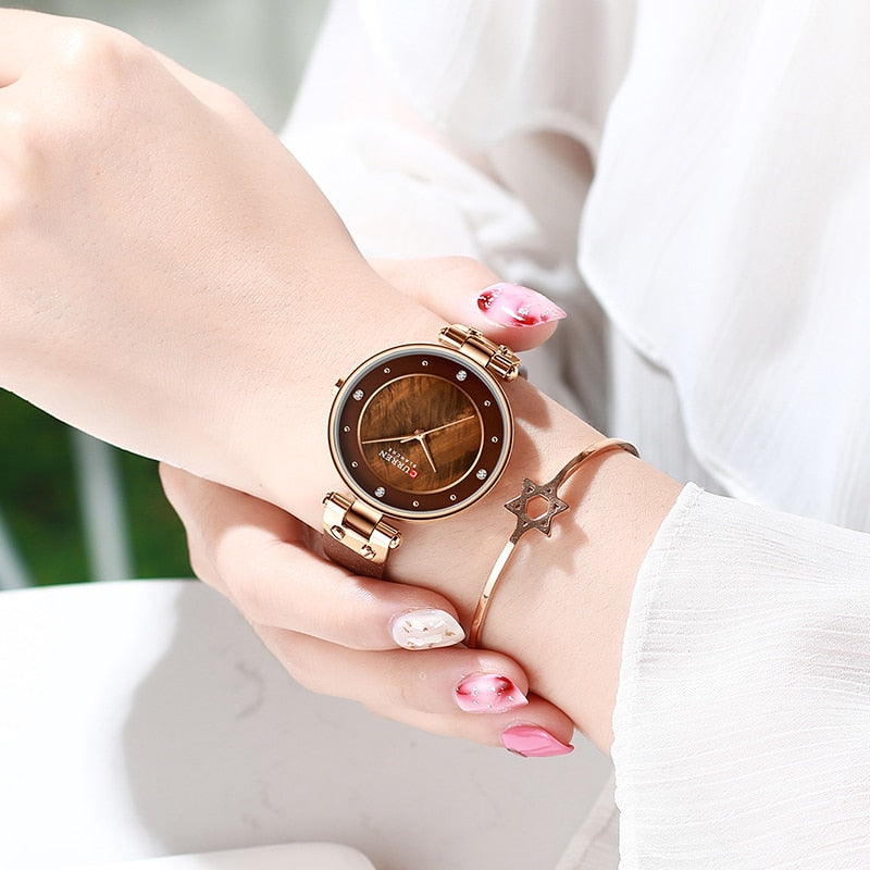 CURREN Mode Frauen Uhr für Damen, Quarzuhren Wasserdicht Stahl Mesh Weiblich Armbanduhr