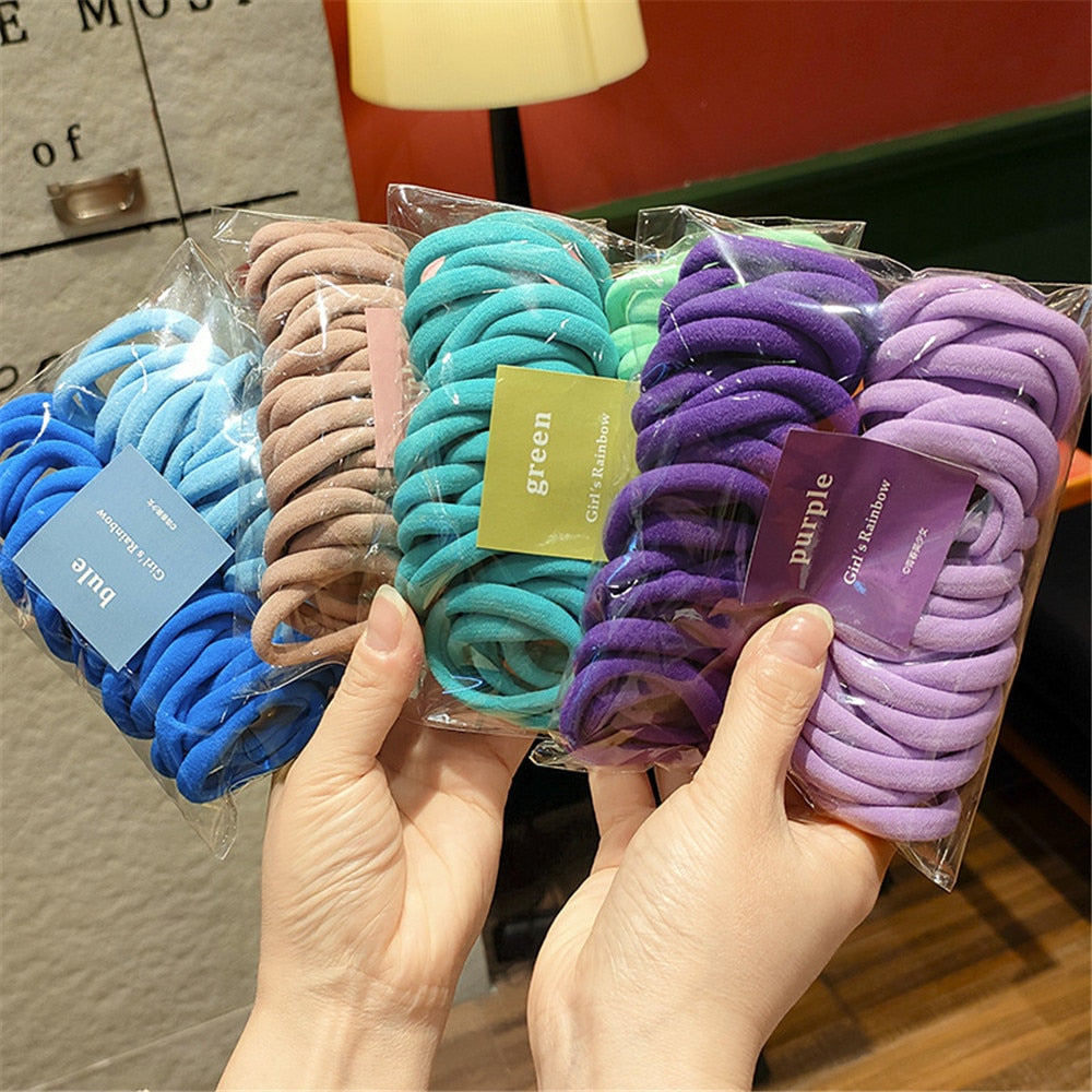 50Pcs/Set Frauen Mädchen 4cm / 2cm Bunte Nylon Elastische Haarbänder, Pferdeschwanz Halter, Gummibänder