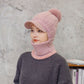 Warmer Hals Strickmütze Pelz Pompoms, Maske Wintermütze für Damen, Wolle Strickmütze