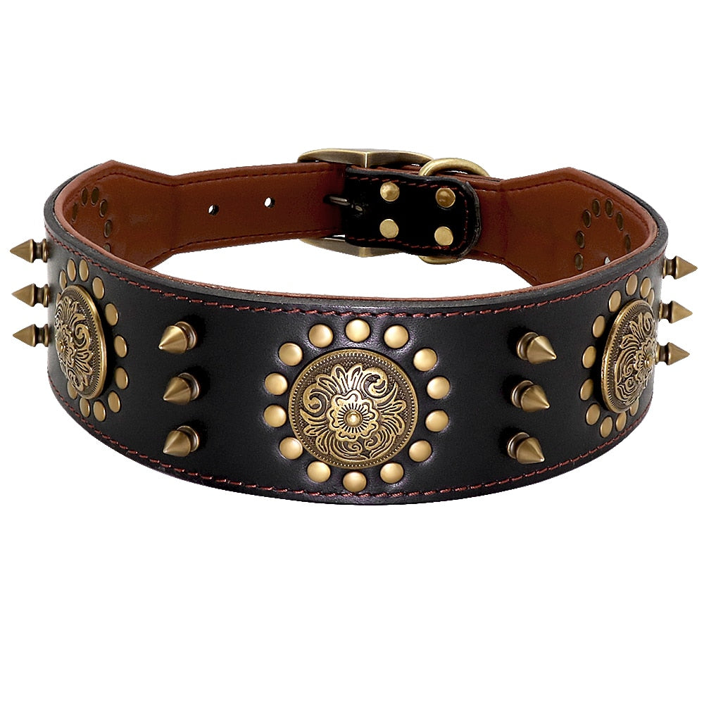 Cooles Haustier-Hundehalsband aus Leder, verstellbares, mit Spikes besetztes Halsband für große Hunde, für mittelgroße Hunde, Pitbull Correa Perro