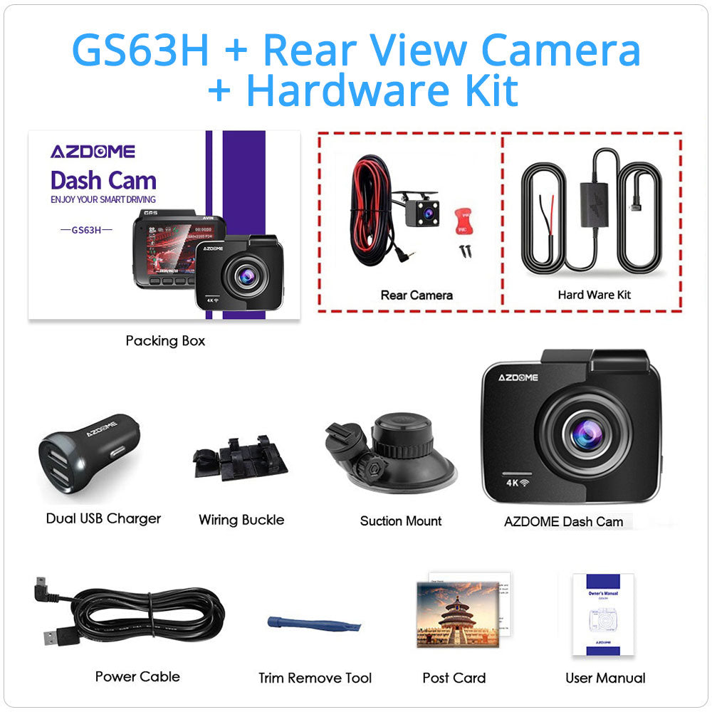 GS63H Auto-Dashcam 4K 2160P Dashcam Dual Lens Eingebauter GPS-DVR-Recorder