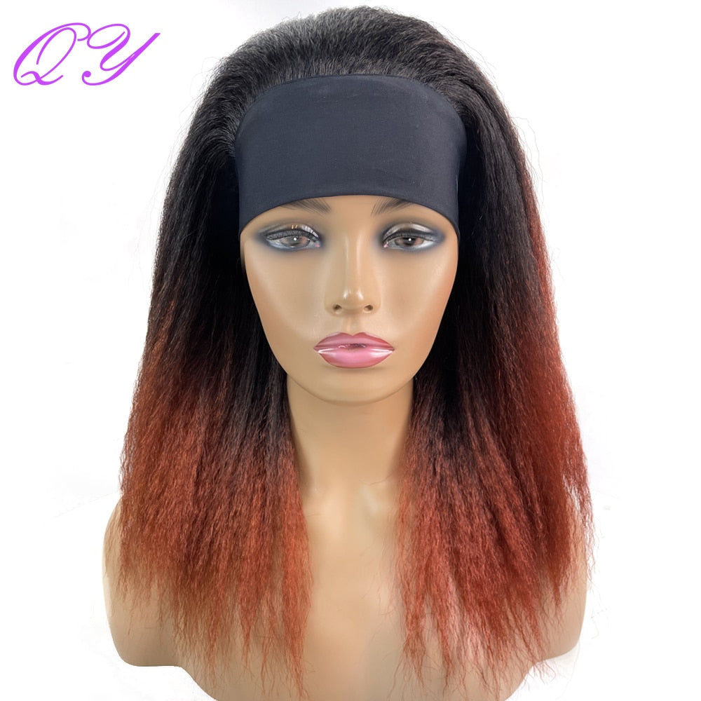 African Straight Headband Wigs Natural Black Medium Length Hairstyle Women's Wig Afro Kinky Free Part Daily Wear Ladies Hair