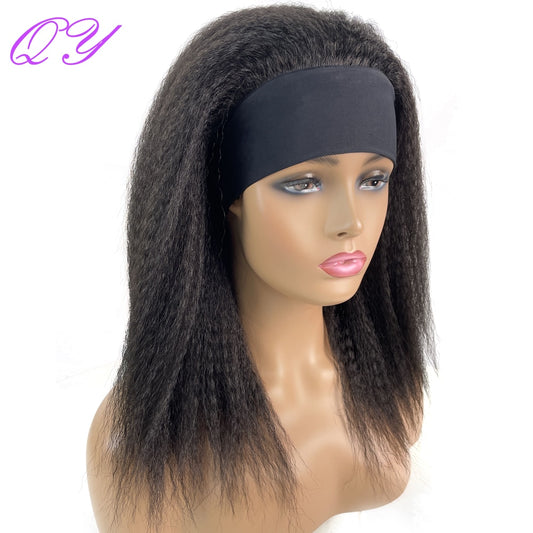African Straight Headband Wigs Natural Black Medium Length Hairstyle Women's Wig Afro Kinky Free Part Daily Wear Ladies Hair