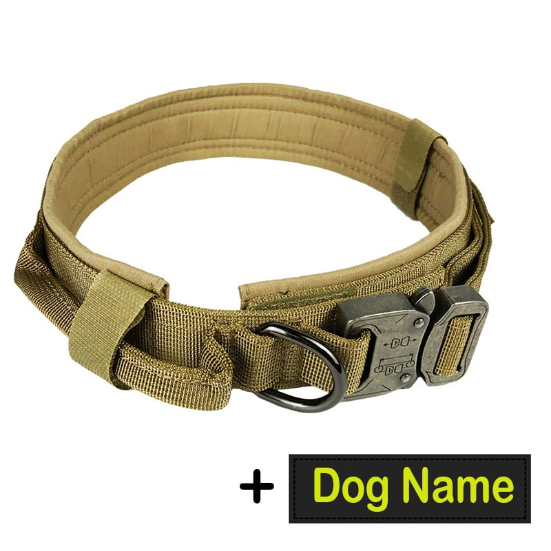Hundehalsband mit Hundemarke Nylon, verstellbar, militärisch, taktisch, großes Hundehalsband mit Griff, Training, Laufen, Hundehalsband, personalisierbar