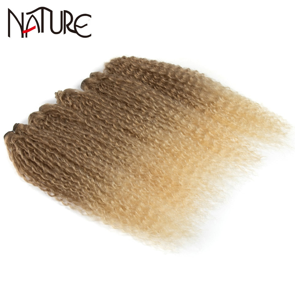 Synthetische Haarverlängerungen für Herbstfrauen Afro Curly Hair Bundles 24 Zoll, Ombre Blonde High Temperature Fiber Hair Weave Bundle