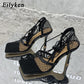 Eilyken 2023 Neue Sexy Mesh Pumps Sandalen, Weibliche Quadratische Zehe mit hohem Absatz