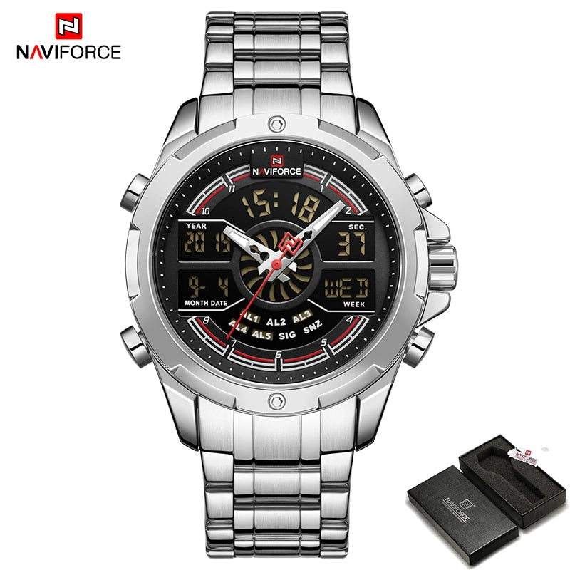 Quarz Militär Digitaluhruhr für Herren, LED Top Golduhr, Voll Stahl Armbanduhr