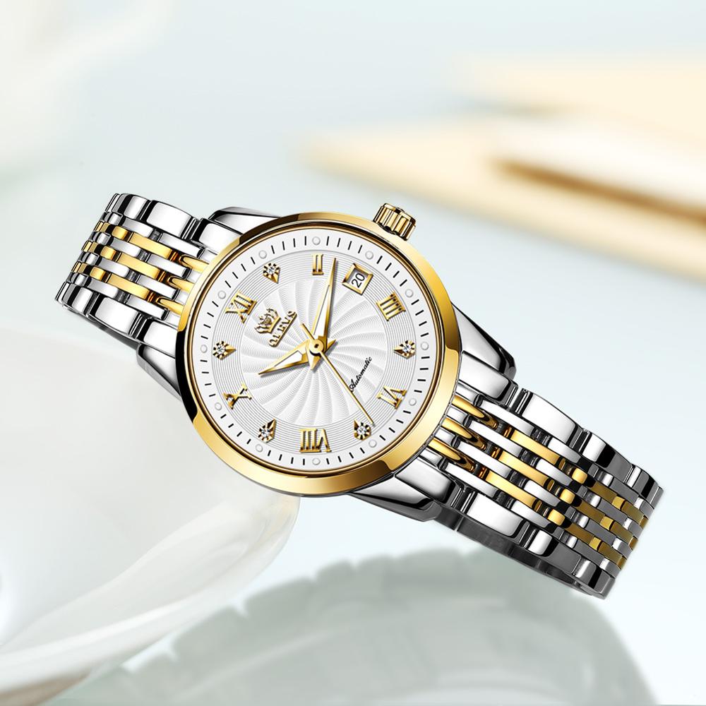 OLEVS Luxus Marke Ladides Automatische Mechanische Armbanduhr Wasserdicht, Edelstahl Einfache Uhr für Frauen