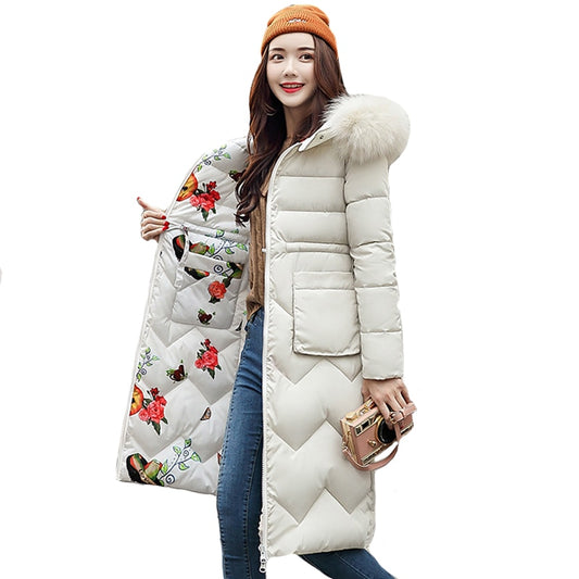 Damen Winterjacke Neuankömmling mit Fellkapuze, Langer Mantel Baumwolle Gefütterter Warmer Parka