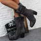 Blaue Jeansstiefel Damen Mid-Rise Rome Solid Slip-On Chunky Med Heels Boots Wild Vintage Large Size Damenschuhe