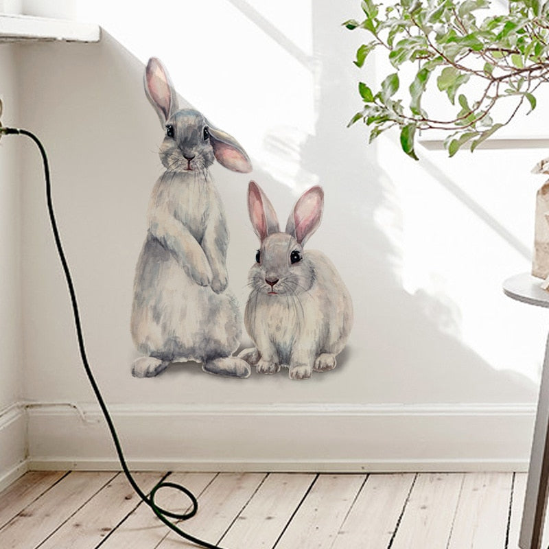 30*40cm Wandaufkleber Home Decor Wohnzimmer Zwei niedliche Kaninchen Abnehmbare Home Wohnzimmer Dekoration Wandbild Hase Aufkleber