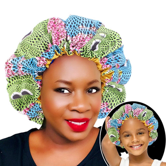 2 pcs/set Schlafmütze für Eltern und Kinder Afrikanischer Druck, Turban Haarabdeckung
