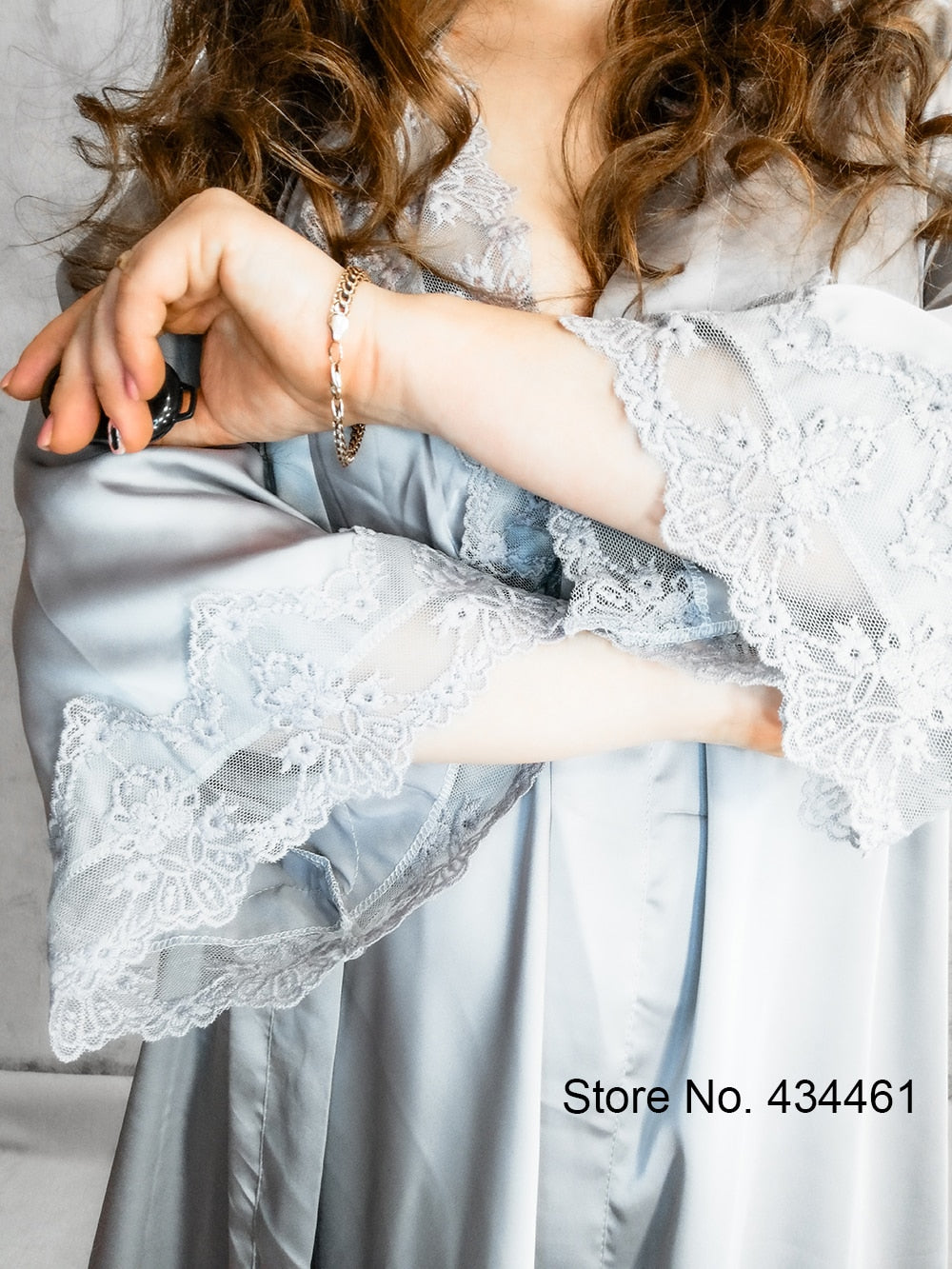 Spitzenbesatz Sexy Hochzeitsdame  Robe -Anzug, Kimono Bademantel Kleid für Mini Nachtwäsche & Intime Dessous