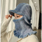 Warmer Hals Strickmütze Pelz Pompoms, Maske Wintermütze für Damen, Wolle Strickmütze