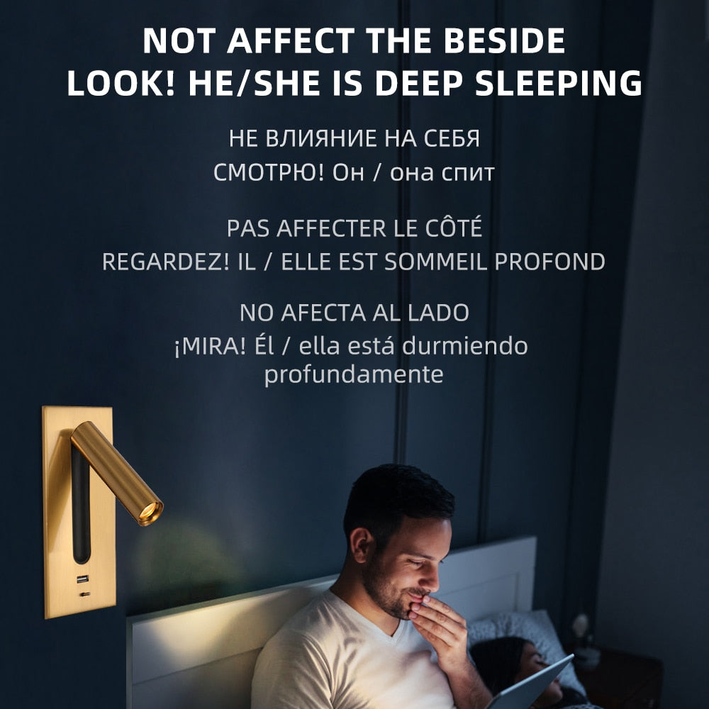 Moderne Bettlampe Innenwandlampe mit USB-Aufladung, Dekoration für Schlafzimmer, Lesebeleuchtung Hotelkopfteil 3W LED-Wandleuchte