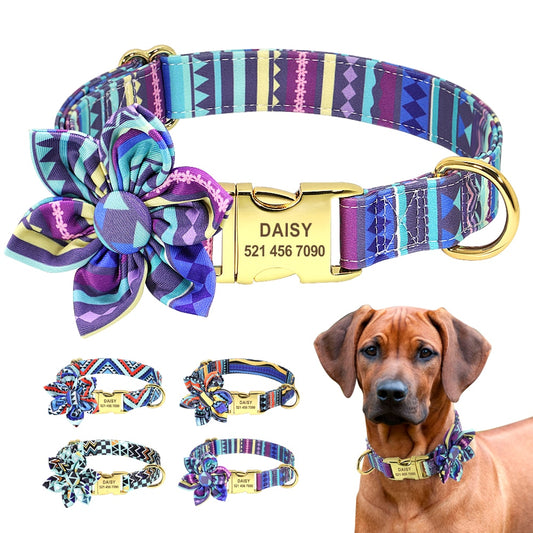 Bohemia Custom Hundehalsband Leine Nylon Blumen bedrucktes Haustier Hundehalsband Leine Personalisiertes Welpenhalsband für kleine mittelgroße Hunde