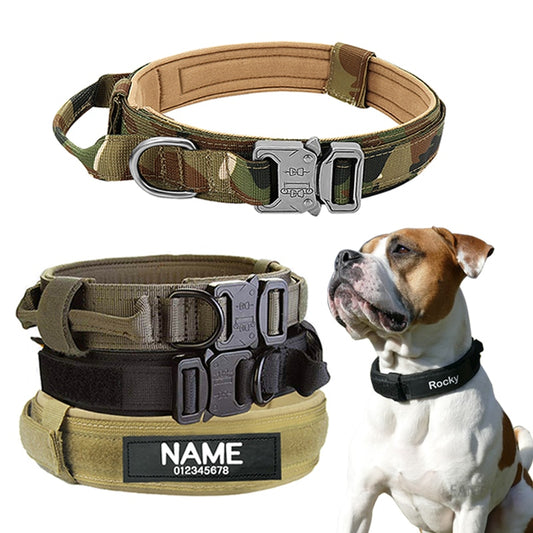 Hundehalsband mit Hundemarke Nylon, verstellbar, militärisch, taktisch, großes Hundehalsband mit Griff, Training, Laufen, Hundehalsband, personalisierbar