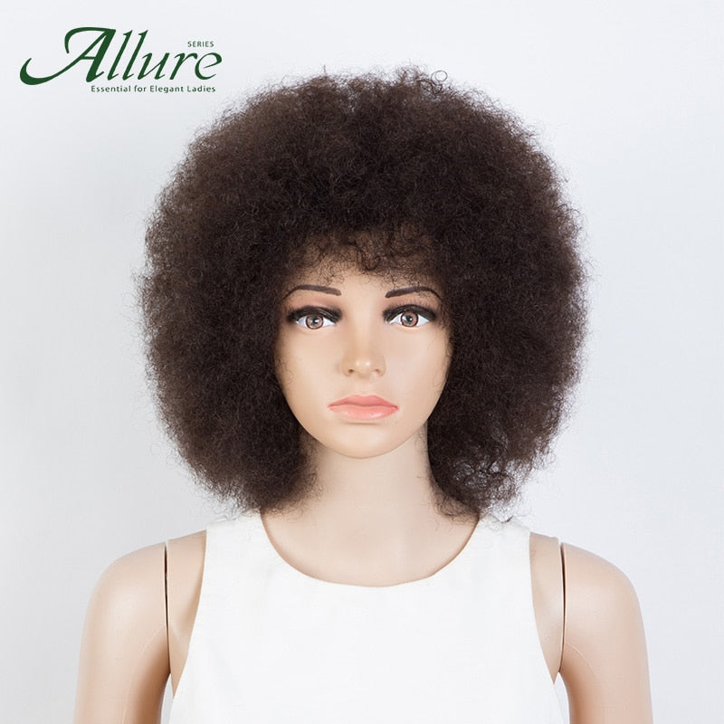 Flauschige Afro Kinky Curly Perücke für schwarze Frauen, Remy brasilianisches menschliches Haar kurze freche menschliche Haarperücken natürliches Braun