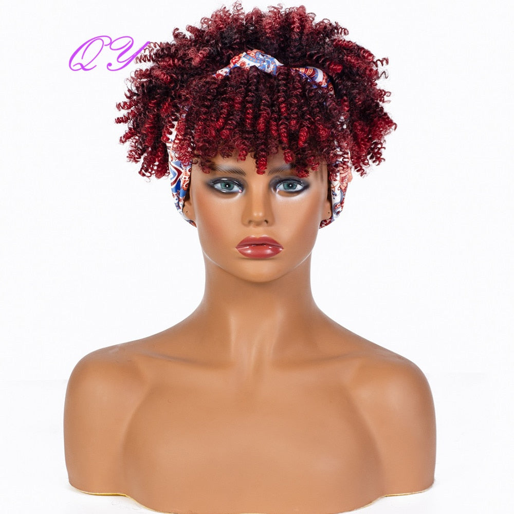 Hair Big Afro Kinky Curly Stirnband Perücken für Frauen Synthetisches Haar Perücken Turban Wrap Hair Style