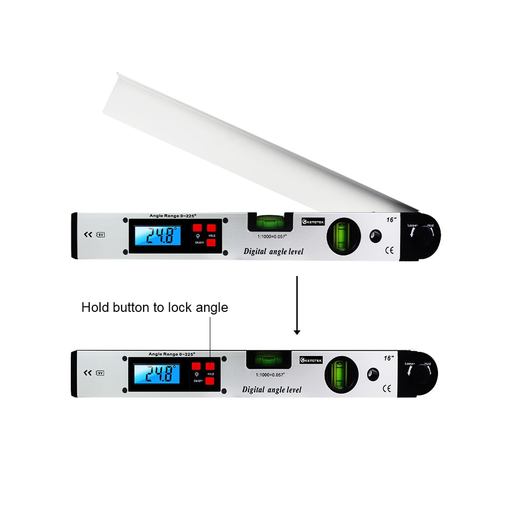 Digitaler Winkelmesser 400mm / 16 Zoll Digital，mit LCD-Wasserwaage Neigungsmesser Winkelmessgerät für vertikale horizontale Doppel-Wasserwaage