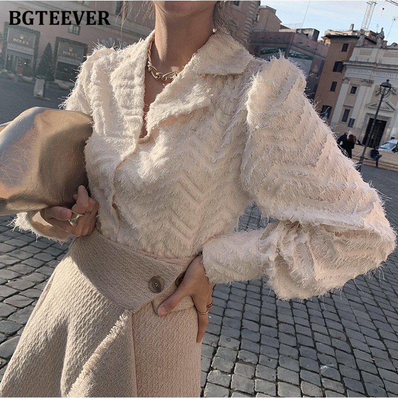 Damen Elegante Kerb Kragen, Quasten Shirts Blusen, Neue einreiher weibliche Workwear Shirts