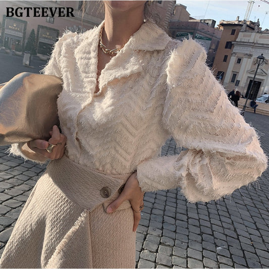 Damen Elegante Kerb Kragen, Quasten Shirts Blusen, Neue einreiher weibliche Workwear Shirts