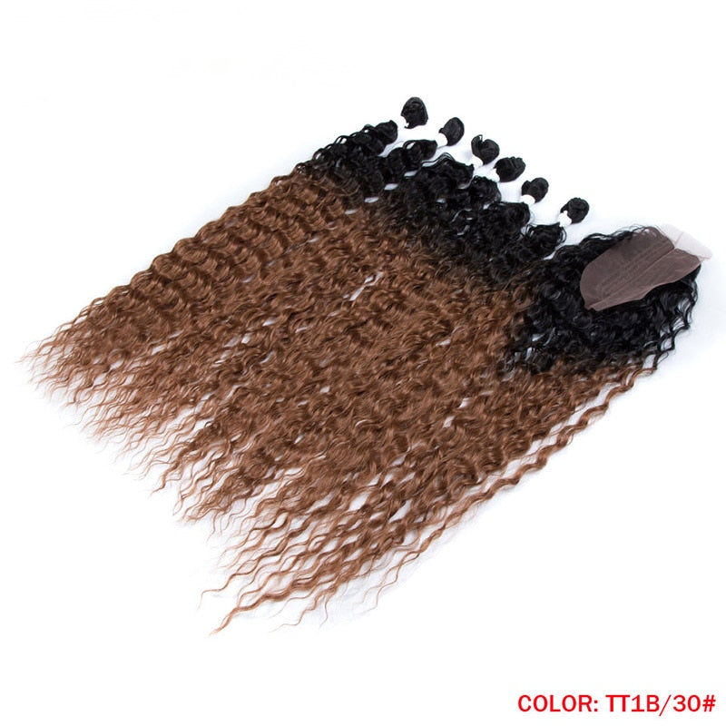 7 Stück / Lot Curly Hair Bundles mit Verschluss, Synthetische Hair-extensions