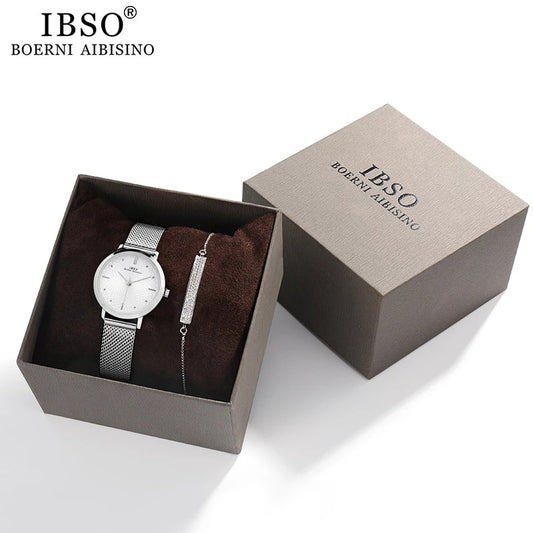 Watches Set 8mm Ultra dünn Silber Mesh, Edelstahl Armband Quarz Uhr Stunden Sets Damen Geburtstag Geschenk