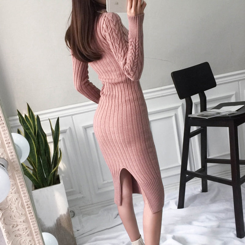 Rollkragen Pulloverkleid für Frauen, Elegant, Langarm gestrickter Bodycon
